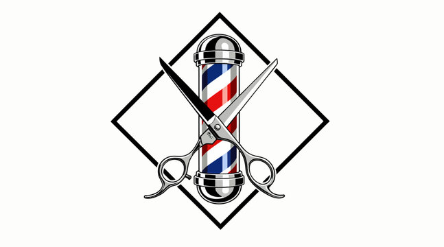 Barber shop logo with scissors and pole