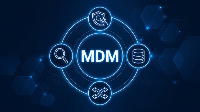 MDM acronym, master data management, method of managing the organization's critical data to provide, with data integration, a single point of reference
