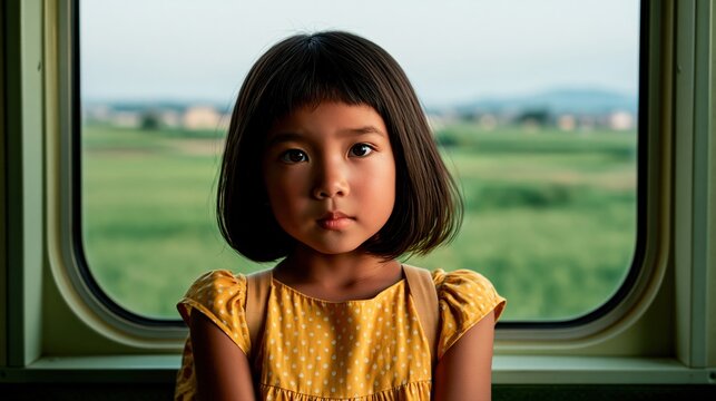 child on a train ride with scenic view