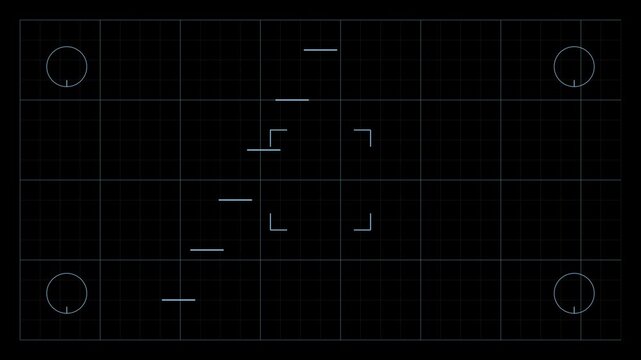 Digital camera viewfinder overlay with autofocus frame and grid lines for cinematic production and interface animation 4k