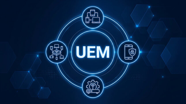 UEM acronym. Unified Endpoint Management is a solution designed to manage and secure endpoint devices across an organization for efficiency and control