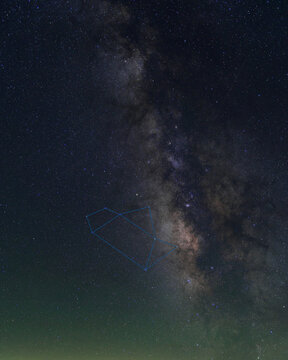 Milky Way core with Teapot asterism in Sagittarius highlighted using fine vector lines.   