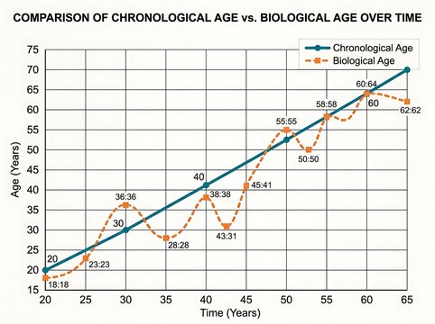 Chronological vs biological age comparison graph over time.