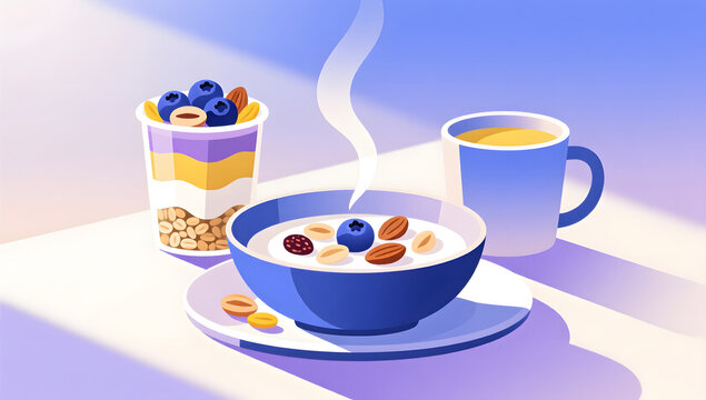 nut granola cup healthy breakfast food illustration background