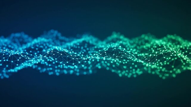 Abstract blue and green digital data wave for network connectivity.