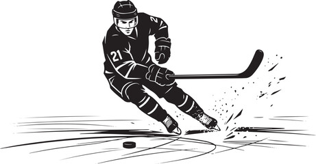 Fototapeta premium Ice hockey player skating with a puck on rink