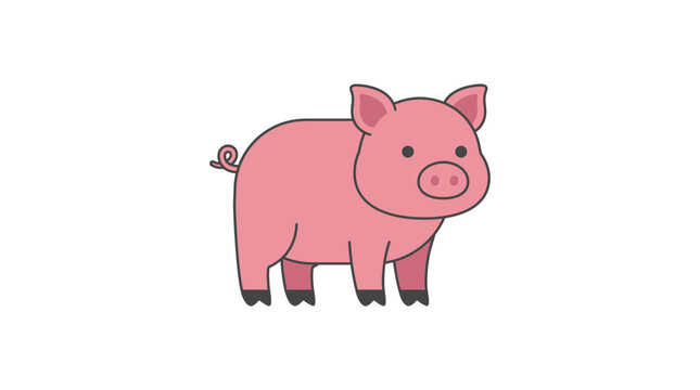 Cute pink pig farm animal flat vector illustration.