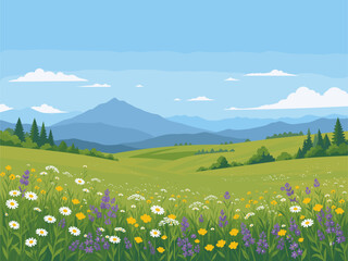 Fototapeta premium Spring Wildflower Meadow and Mountain Scenery