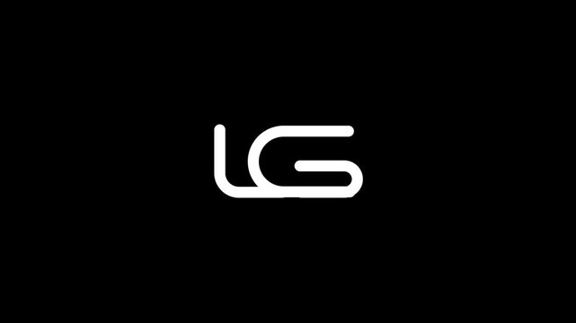 Minimalist lg animation with vertical line texture effect on black background, branding motion corporate identity