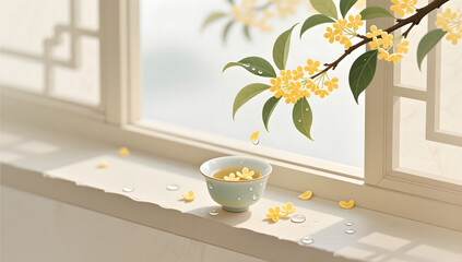 Fototapeta premium osmanthus dew White Dew solar term illustration