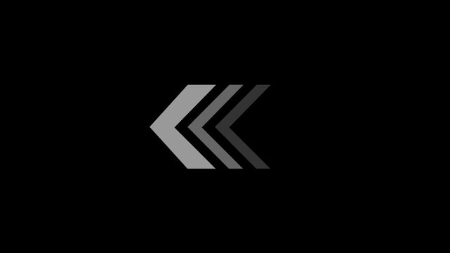 Minimalist loading spinner animation with triple chevron arrows on black background, progress indicator