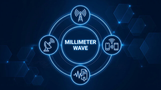  millimeter wave tech concept.A band of electromagnetic waves with wavelengths ranging from 1 millimeter to 10 millimeters, used in high-frequency communication systems