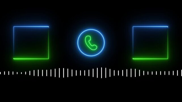 Neon phone call interface with audio spectrum visualizer and glowing frames