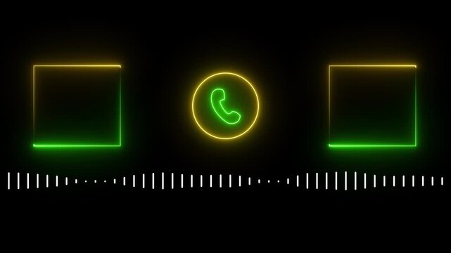 Neon phone call interface with audio spectrum visualizer and glowing frames