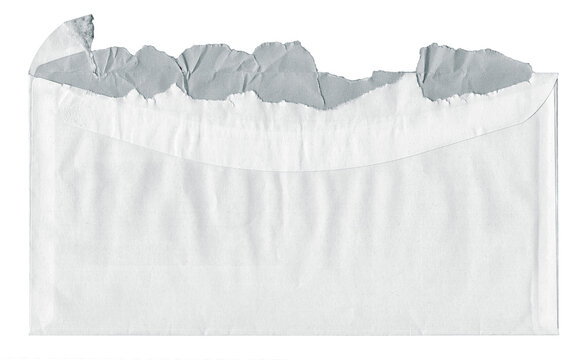 Torn paper envelope with realistic paper texture, visible folds and copy space isolated on transparent background.