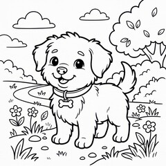 Fototapeta premium Cute puppy coloring page for kids