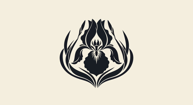 Elegant iris flower bloom silhouette with artistic floral design elements