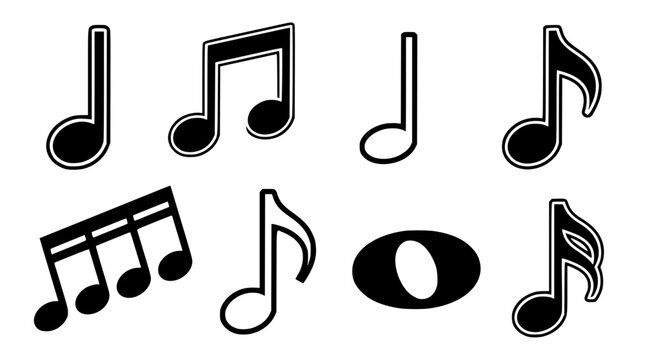Black music notes on white background vector graphic illustration design