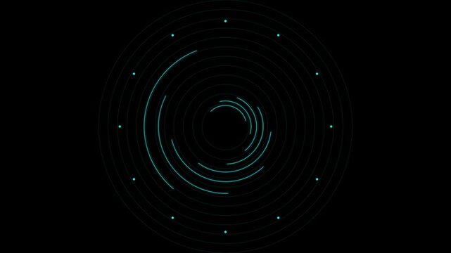 Digital hud interface with rotating circular loading animation and data rings 4k