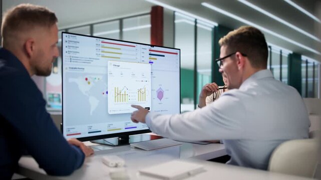 Marketing Manager Leads Diverse Team Analyzing Real-time Campaign Dashboard