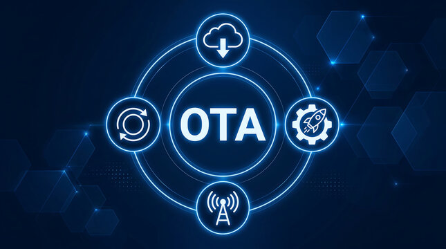 ota update tech concept.A software update delivered over the air without physical connection