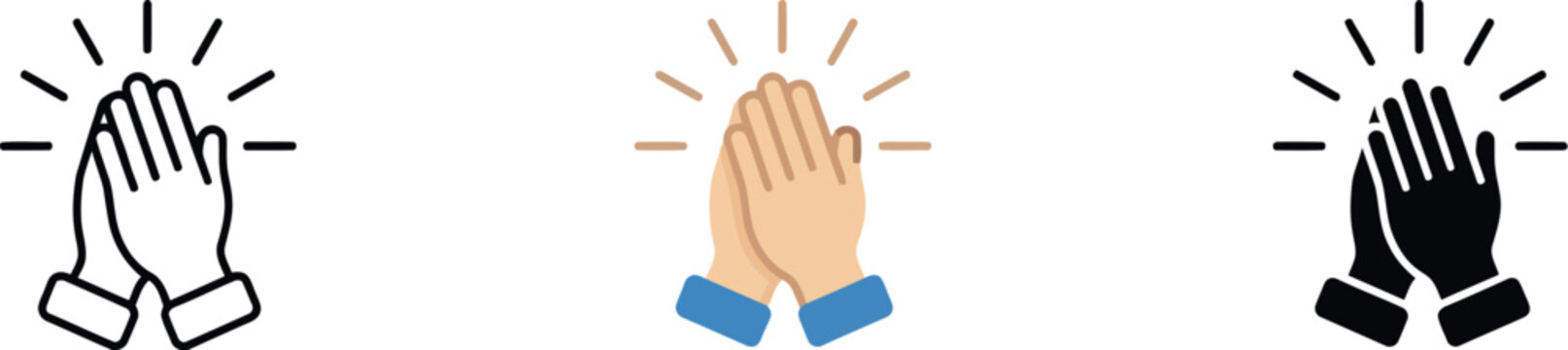 Pray, icon set featuring folded hands in prayer for religion, spirituality and respectful worship, vector illustration.