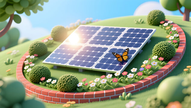 solar garden green ecology commercial illustration