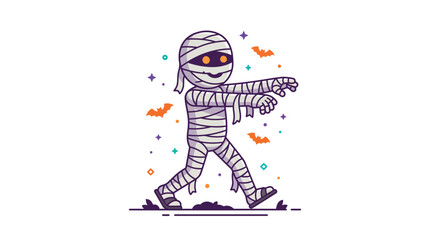 Fototapeta premium Cartoon Mummy Walking in Halloween Costume.