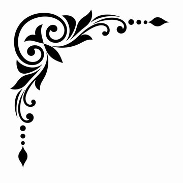 Decorative black floral corner border for frame design.