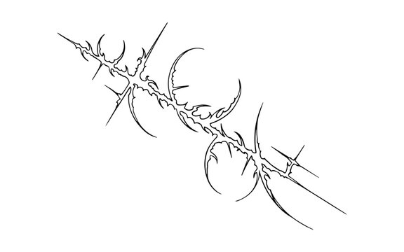 Diagonal dynamic cyber sigilism bar line art illustration. Fine outline graphic composition of sharp thorns spiky cross points