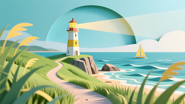 coastal lighthouse seaside vacation illustration background