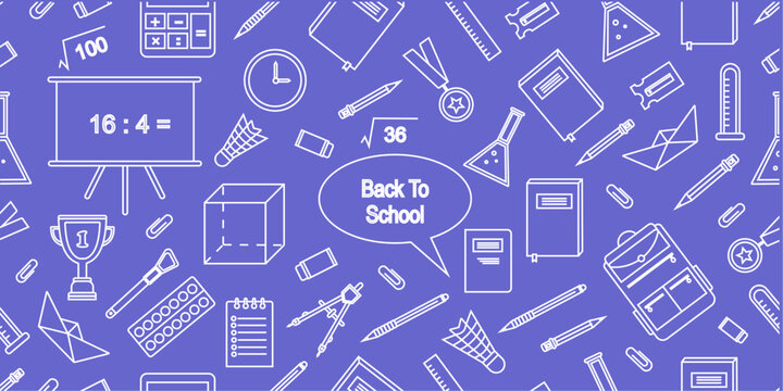 School supplies doodle pattern background. School equipments doodle pattern background. Back to school doodle design. Education themed doodle pattern background.