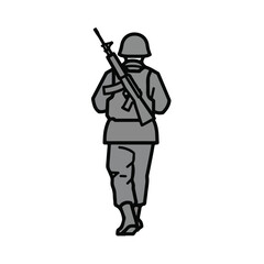 Fototapeta premium Soldier walking with rifle on white background
