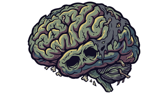 Diseased Brain with Worms Illustration