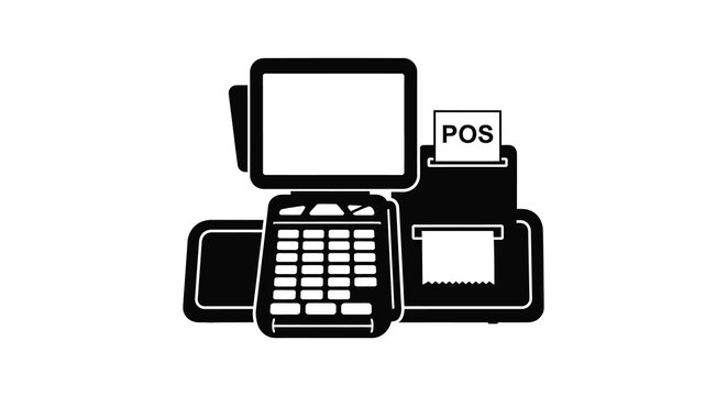 Point of sale system with card reader and receipt printer silhouette