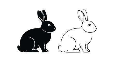 Fototapeta premium Two rabbit silhouettes in contrasting colors a black and a white outline silhouette