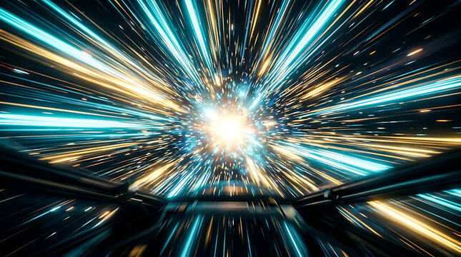 Abstract futuristic light speed warp tunnel travel with abstract technology hyperspace velocity