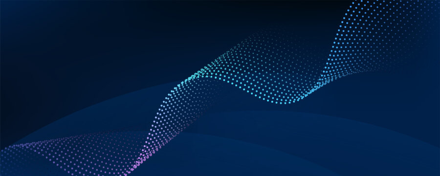 Illustration vector element with abstract wave line, motion pattern and particle dot on dark blue background