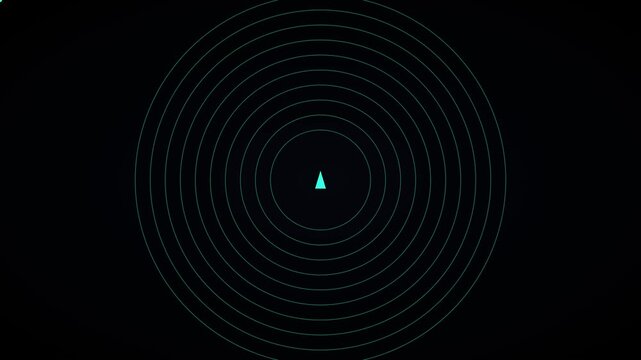 Digital radar scanner interface with rotating target indicator and concentric circles animation 4k