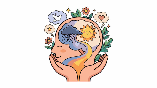Calm mind with contrasting weather and supportive hands