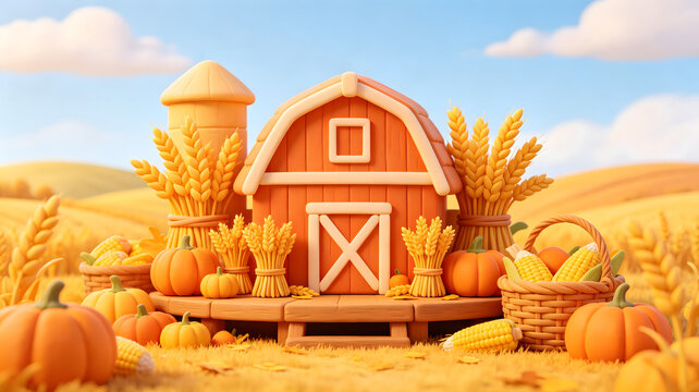 Beginning of Autumn Harvest Clay Scene Illustration