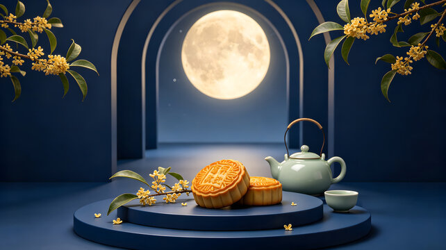 Mid Autumn mooncake tea gift display background