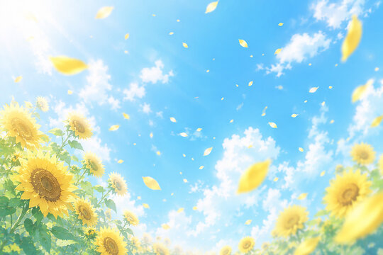 爽やかな向日葵と青空　 AI生成画像