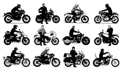 Title: Classic Motorcycle Riders Vector Set with Vintage Bikers and © Yeasin