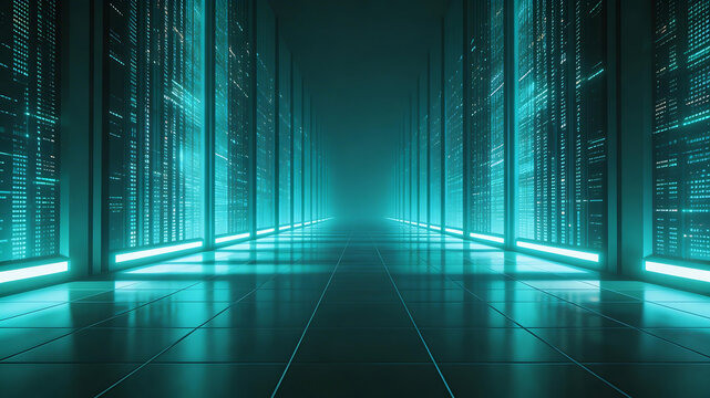 Server room with glowing data racks