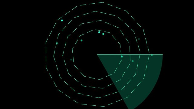 Digital radar screen interface with scanning motion and target detection for technology and cybersecurity data visualization animation 4k