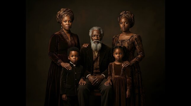 Vintage portrait of a multigenerational african american family in formal attire