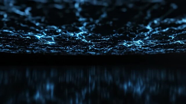 Glowing Blue Energy Sphere with Electric Discharge on Reflective Surface - Sci-Fi Tech Visualization