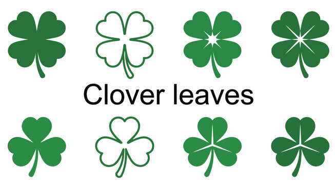 &ldquo;Clover Leaves Icons Set with Three and Four Leaf Lucky Green Plant Vector Illustration&rdquo;