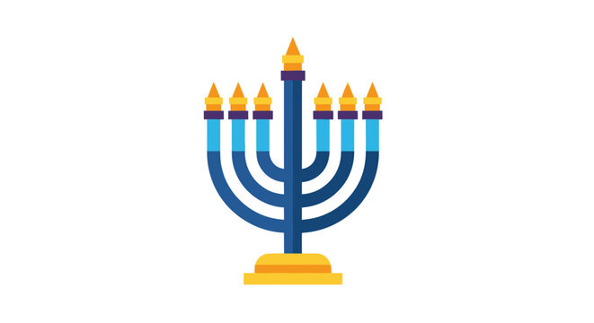 Blue and gold seven branch menorah icon for religious events